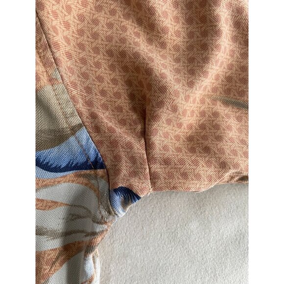 Islanders Mens Washable Silk Hawaiian Shirt Feather Print Small Tear Mended M - Picture 9 of 9